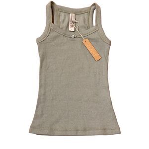 NEW SKIMS Logo Pointelle Cotton Rib Tank Mineral Sage Green Size 4 Girls